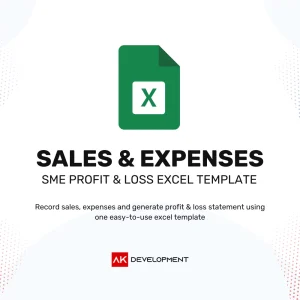 Excel Template for SMEs helping them Record their sales and expenses to generate PNL statement - Ak Development